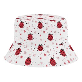 Kids Hats Ladybugs Boys Girls Summer Bucket Travel Beach Sun Hat Cap Breathable Adjustable Fisherman Hats Wide Brim 52cm for Toddler Children