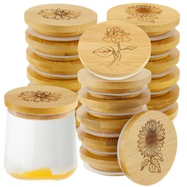 Gueevin Oui Yogurt Jar Lids Natural Bamboo Wooden Oui Lids Decorative Lids with Silicone Sealing Rings Compatible with Oui Yogurt Jars for Coffee Cookie Supplies(18 Pieces)