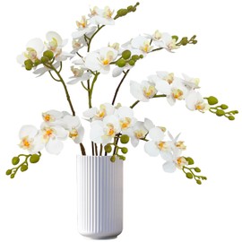 ATFL 8 Pack White Orchid Artificial Flowers Real Touch, 22'' Artificial Fake Faux Silk Orchid Stem Bouquets for Wedding Party Home Garden Decor,Orquideas Artificiales para Decora