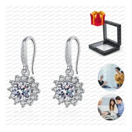 Aretes Mujer Moda Ragalo Plata 925 Moissanita Flores 2pcs, Pendientes De Plata Para Mujer Amor Regaloaniversario Pareja