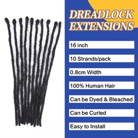 16 Inch Dreadlocks Extensions 30 Strands 0.6cm Thickness 100% Real Human Hair Dreadlock Extensions for Man/Women Can Be Dyed Bleached Curled and Twisted including Free Needles (30 Strands 1B, 16")