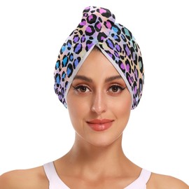 Leopard Print Rainbow Cheetah Polka Dot Hair Towel 2 Pack, Super Absorbent Hair Drying Towel Quick Dry Hair Turbans Head Towel with Button Twisty Wrap for Women Girls