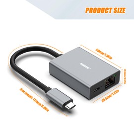 HUAREW USB C to Ethernet Charging Adapter, USB C to RJ45 Gigabit Ethernet LAN Network Adapter for TV Stick, Phone, Computer, Tablet