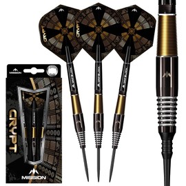 Mission Darts D1598 Crypt | Darts Set with Premium 90% Tungsten Black and Gold PVD Coated Barrel and Steel Tip, M2, 23g
