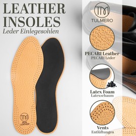 TULMERO 3 Pairs of Leather Insoles for Men and Women - Leather Soles for Shoes Against Sweaty Feet Size 40