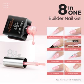 Modelones Builder Nail Gel, Pink Builder Gel for Nails, Hard Gel Builder Nail Strengthener Extension Gel Base False Nail Tips Glue Builder Gel in a Bottle 15ML