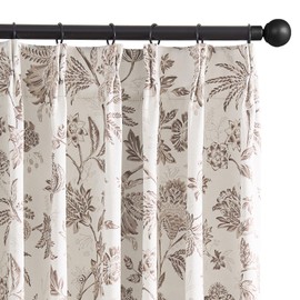 jinchan Pinch Pleated Curtains Blackout Floral Curtains for Bedroom Printed Flower Black Out Curtain, 84 Inches Long Window Treatment, Back Tab Taupe Window Curtain Drapes with Hooks Set 2 Panels