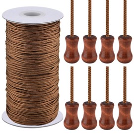 SAYAYA 1.8mm Braided Nylon Lift Shade Cord with 8 Pieces Wood Pendants 109 Yards Replacement Curtain String Kit for Blinds Repair, Roman Shades, Gardening & DIY Crafts (Brown)
