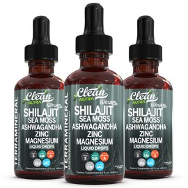Shilajit Liquid Drops with Sea Moss, Ashwagandha, Zinc, Magnesium, Liquid Vitamins for Women and Men - Terra Mineral by Clean Nutra:_3 Bottles