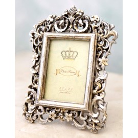 Akizuki Boeki Silver CX0033 W 5.1 x D 0.8 x H 2.4 inches (13 x 2 x 6 cm), Royal Salon Petite Photo Frame, Deco Flower
