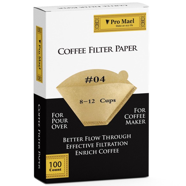 Pro Mael #4 Coffee Filters 100 Count, Disposable Number 4 Cone Coffee Filters Paper for 8-12 Cup Coffee Makers, Natural Unbleached Paper, Better Filtration & No Blowout