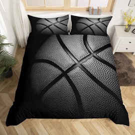 Black Basketball Bedding Sets Single Size 3D Sports Collections Duvet Cover for Kids Boys Teens Ultra Soft 2 Pieces Cool Boys Young Comforter Cover Sets(1 Duvet Cover 1Pillow Cases）
