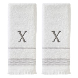 SKL Home Casual Monogram Hand Towel Set, X, 16x26, White 2 Count