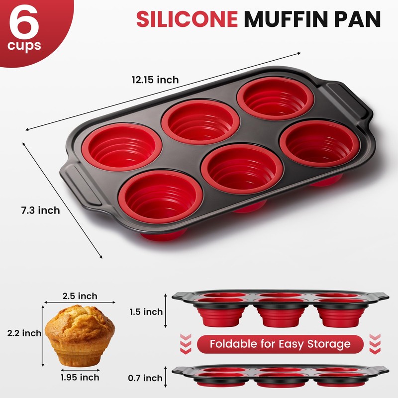 HE-SANQI Silicone Muffin Pan for Baking with Metal Reinforced Frame
