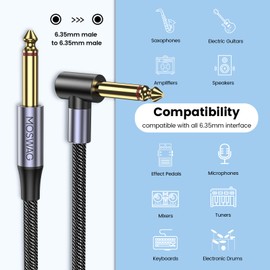 MOSWAG Guitar Cable 10 Ft, 1/4 Inch Right Angle Instrument Cable, Electric guitar cord, 1/4 Inch TS Electric Guitar Amp Cord Compatible with Bass, Guitar, Electric Guitar, Amplifier