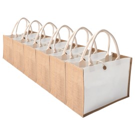 Jute tote bags with handles MEIANJUN Set of 6 Burlap Tote Bags Button Travel with Handle Grocery Bag Bridesmaid Bags Tote Bag for Beach wedding Shopping travel Arts and Crafts DIY 14.5*10.7*6.5[6pcs]