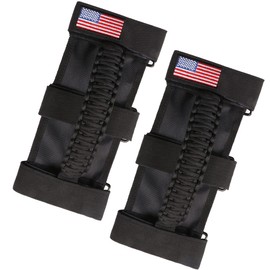sukemichi Roll Bar Paracord Grab Handles Grip Handles for Jeep Wrangler JK TJ JL CJ YJ 1987-2020 JT UTV ATV, Flag(Black)