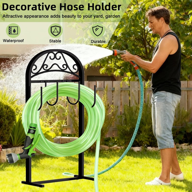 Freexployer Garden Hose Holder, Hose Holder Stand Rustproof Freestanding Heavy-Duty