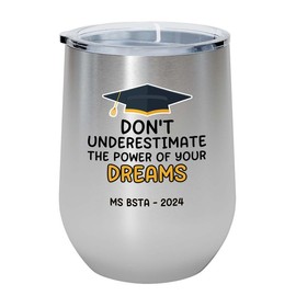 Graduation Silver Edition Wine Tumbler 12oz - Don't Underestimate AT - Occupation Degree College Alumnous Bachelor of Science in Marketing