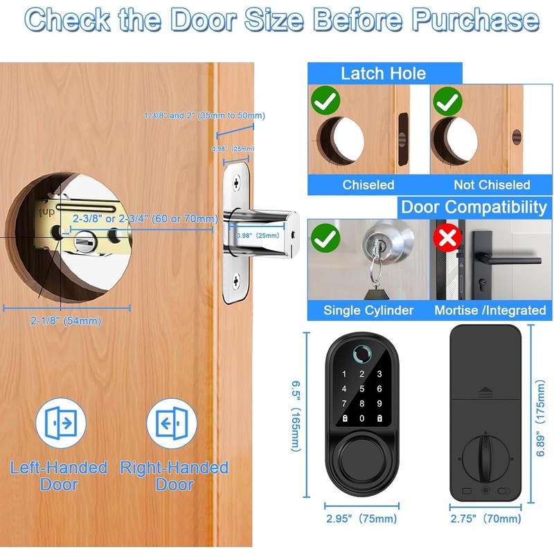 Smart Fingerprint Door Lock, Keyless Entry Door Lock with App
