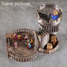 AUSPDICE Dice Rolling Tower and Tray Retro Castle Mold Color for Tabletop Games, D&D and RPG Games (Bronze Color)