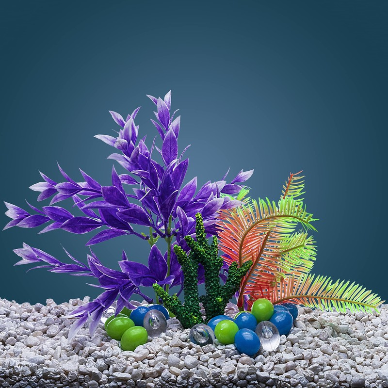 GloFish Plant Aquarium Décor, Purple And White Medium, Fluorescent Under