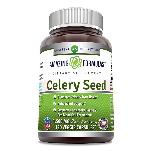 Amazing Formulas Celery Seed Extract 1500 mg Per Serving 120 Veggie Capsules - Non GMO, Gluten-Free -Natural - Supports Liver and Urinary Tract Health - Promotes Healthier Circulation
