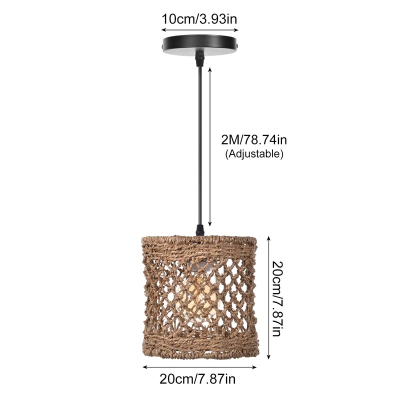Arturesthome Boho Hand Woven Rattan Pendant Light Fixture, Mini Farmhouse