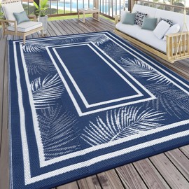 GlowSol Outdoor Plastic Straw Rug 8x10 Outdoor Camping Carpet Waterproof UV Resistant Reversible Patio Rug Portable Stain Resistant Outside Carpet for Porch Deck Backyard Gardens Decks RV Picnic,Blue
