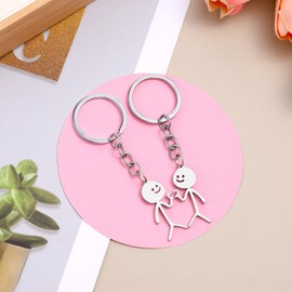 AOZUO 2 Pcs Finger Heart Keychain Matching Friendship Keychains Funny Doodle Stainless Steel Key Chain Pendant Creative Stickman Keyring Long Distance Friendship Jewelry Gift for Men Women