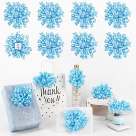 LiBongTa 5 Inch Blue Gift Bow Curly Ribbon Bows Set of 8, Double Faced Satin Ribbon Bow Premade Self Adhesive Bow Decorations for Party, Wedding, Holiday, Gift Bows for Crafts, Wine Bottle, Presents