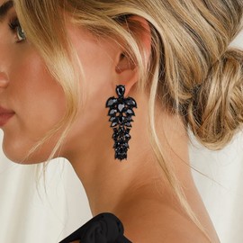 EVER FAITH Women's Earrings Rhinestone Crystal Cluster Teardrop Statement Hanging Chandelier Stud Earrings for Women Clear Silver Tone, Sterling Silver, No Gemstone