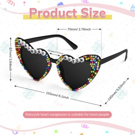 Etercycle Heart Shaped Sunglasses, Birthday Queen Black Heart Sunglasses Birthday Gift, Colorful Diamond Heart Glasses for Women Cute Birthday Decorations