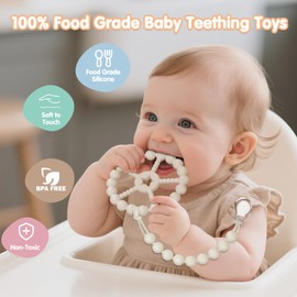 Baby Teething Toys 3-12 Months - Loviomad Ring Teether Baby Toys, Newborn Infant Essentials, Food Grade Silicone Teething Toys for Babies 6-12 Months, Shower Gifts Teething Relief (Girl/Boy)