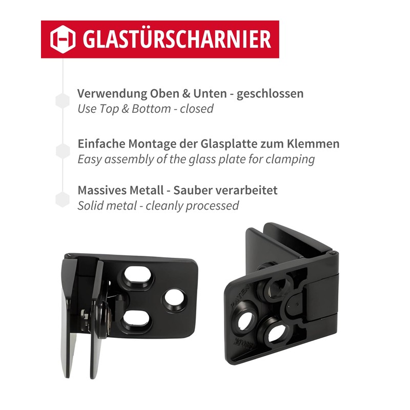 Gedotec Glass Door Hinge Middle Hinge Black Matt Square I