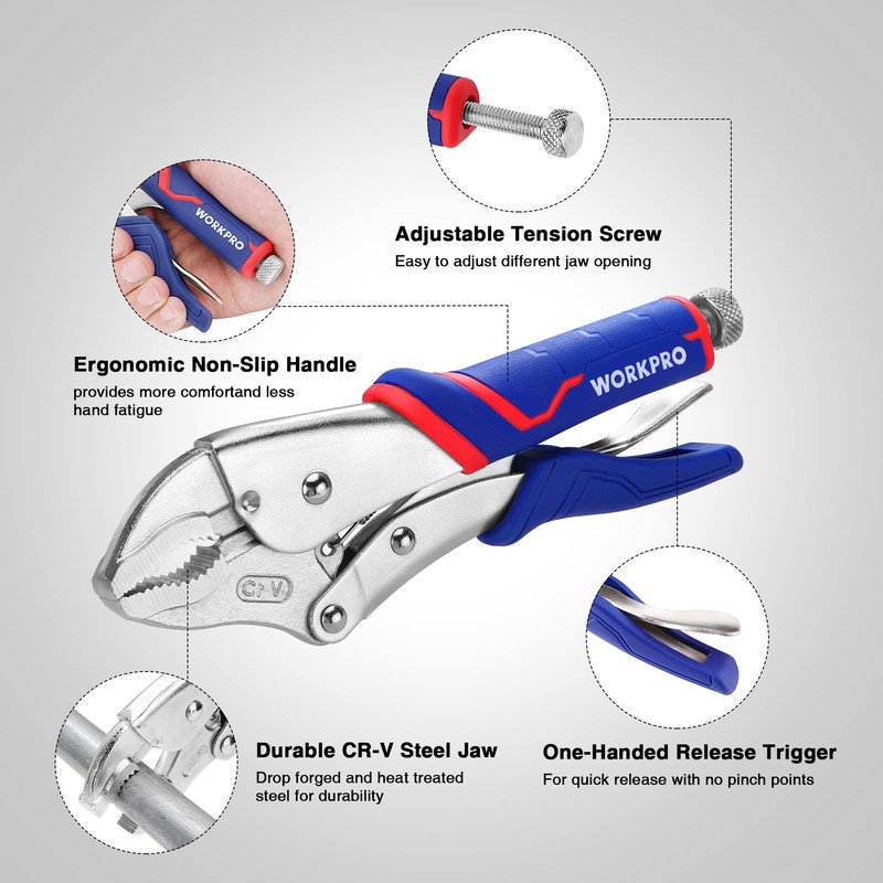 WORKPRO 4-Piece Locking Pliers Set with Comfortable Grip, 5-1/2", 7"