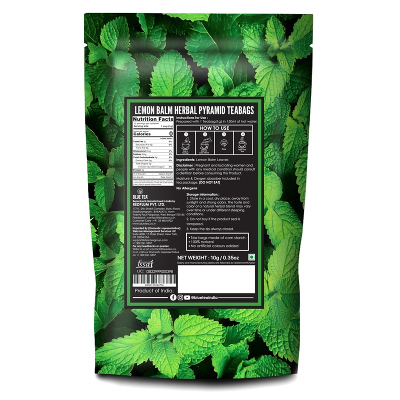 BLUE TEA - Lemon Balm Tea - 10 Count -