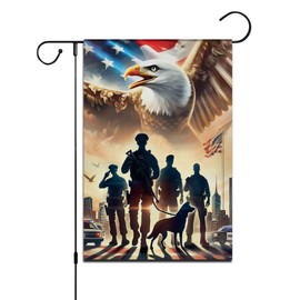 FLAGMEUP8386 Patriotic Garden Flag 12x18 – Eagle Silhouette Police & Veteran – Hero Decor