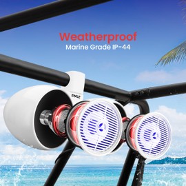 Pyle Dual Bluetooth Off-Road Speakers - 8” 300W 2-Way Marine Waterproof Wakeboard Tower Sound System w/LED Light, Full Range Outdoor Stereo Speaker for Car ATV Jeep Boat, Includes Brackets (White)