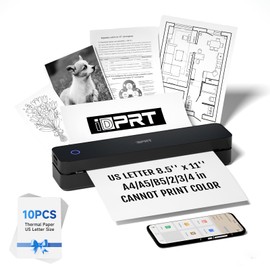 iDPRT Portable Printer Wireless for Travel, Bluetooth Thermal Printer Support for 8.5"x11" US Letter, Inkless Compatible with iOS, Android, Laptop for Office, Car and Home, School (203DPI, Black)