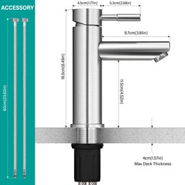 ALFFREUDE Bathroom Washbasin Mixer Tap Stainless Steel Cold and Hot Water Mixer Taps Bathroom with 60 cm Tap Hose