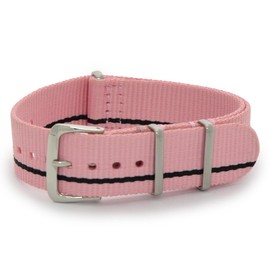 CASSIS Nylon Watch Band TYPE NATO Type Nato #141.601M 0.7 inches (18 mm) Replacement Tool Included, pink/black