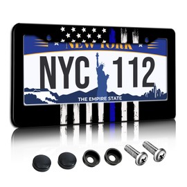 Onevenvi License Plate Frame USA Police Flag License Plate Frame Blue Line Grunge Design Rust-Proof Waterproof Stainless Steel with Screws for Men Women 12.2 x 6 Inches