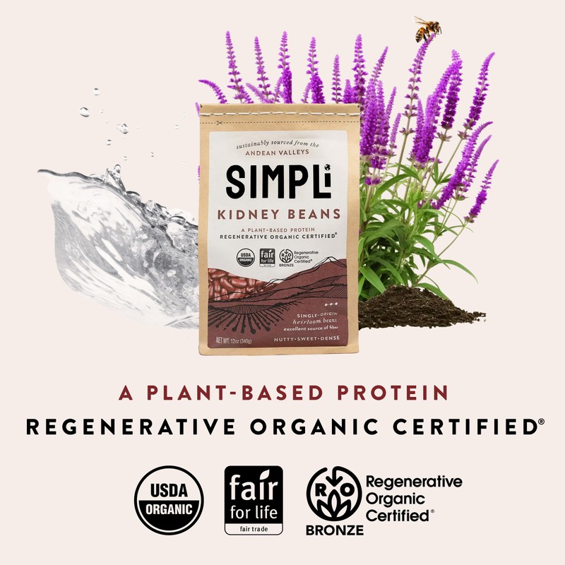 SIMPLi Regenerative Organic Certified Kidney Beans, Organic Red Kidney Beans