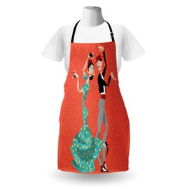 Ambesonne Spanish Apron, Flamenco Dancers Couple Performing in Historical Folk Dress Latino Tradition, Unisex Kitchen Bib with Adjustable Neck for Cooking Gardening, Adult Size, Burnt Sienna