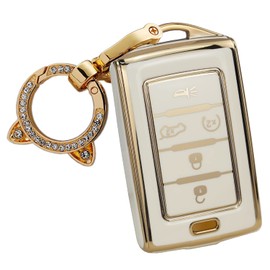 ontto 5-button Car Key Holder Fit for Jeep Wagoneer 2022 2023 Smart Remote Key Fob Case Cover for Grand Cherokee L Beige