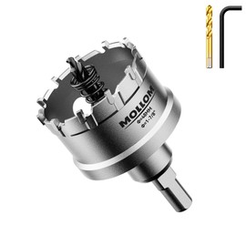 Mollom (1-7/8'' | 48mm) Heavy Duty Carbide Hole Saw with 2 Pilot Drill Bits, Hole Cutter cuts Stainless Steel, mild Steel, Iron, Copper, Brass, Plastic