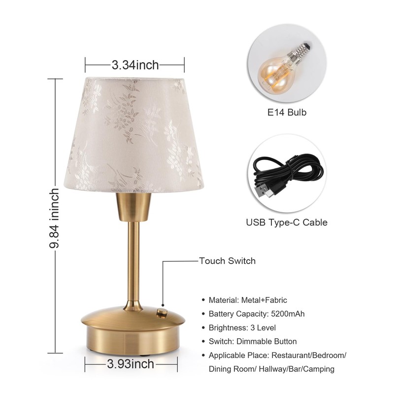 UMEXUS 9.8'' Small Cordless Table Lamp, 5200mAh Battery Operated Touch