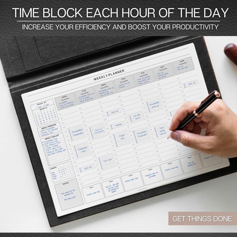 Weekly Hourly Planner Notepad, Daily Planner Desk Pad, Weekly Schedule,