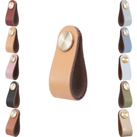 Leather Cabinet Knobs,4pcs Drawer Door Pulls Handles, Cupboard Cabinet Wardrobe Knobs, Anti-Collision Vintage Furniture Door Knobs for Kitchen Dresser